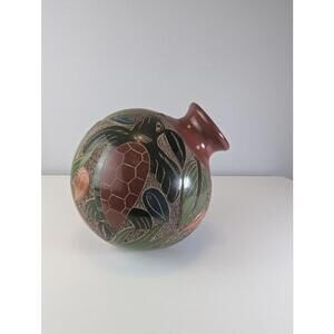 Vntage Nicaraguan Pottery Turtle Vase Luis Bralamonte Signed Hand Painted Art